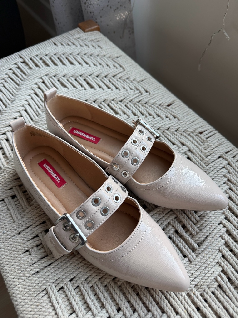 UNIONBAY nude pink Pointed Mary Jane Flats with Silver Grommet Strap